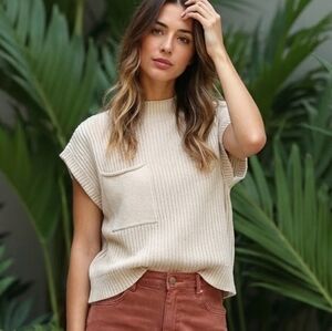 99 Disco Patch Pocket Knit Mock Neck Sweater